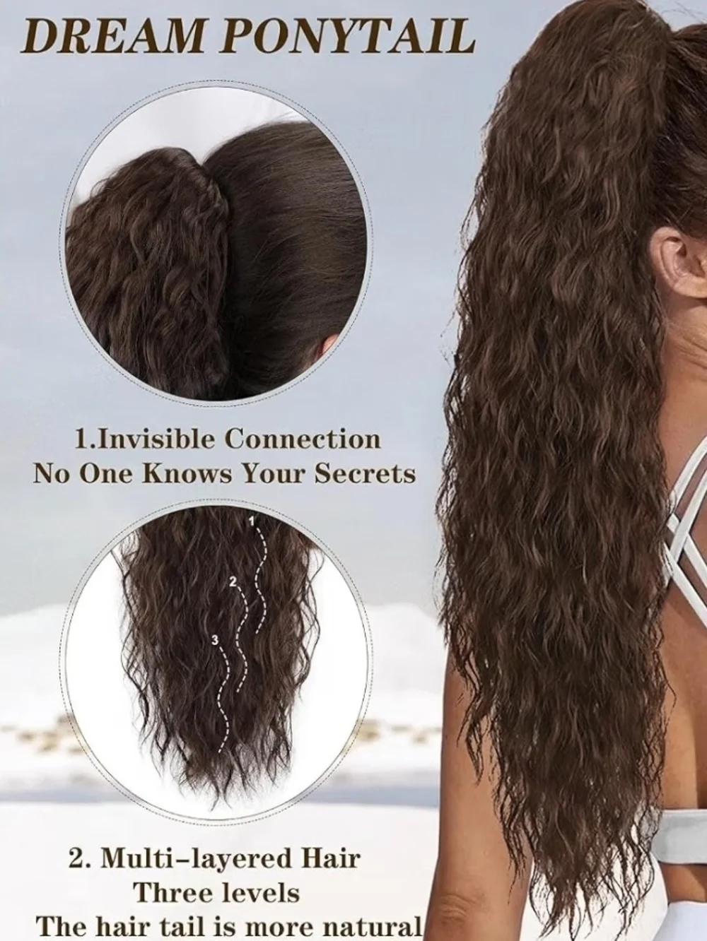 Natural Wave Long Women's Hairpiece - Dark Brown